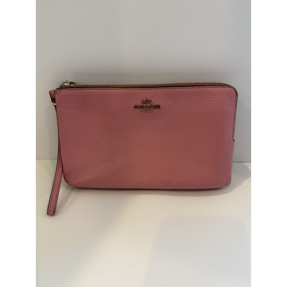 Pink Coach Wristlet Wallet Vintage Two Zip Pockets With Credit Card Slots